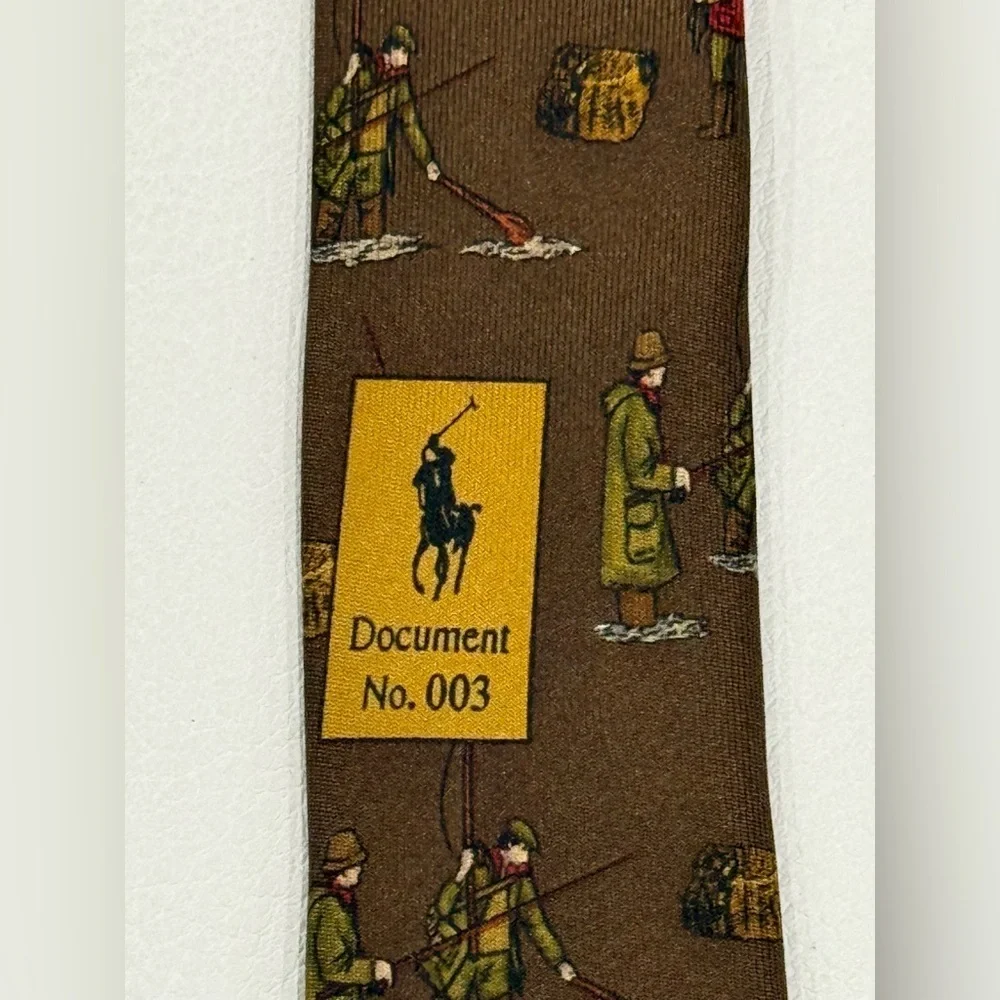 Vintage Polo Ralph Lauren Tie 100% Silk Necktie Handmade USA Fly Fisherman Olive
